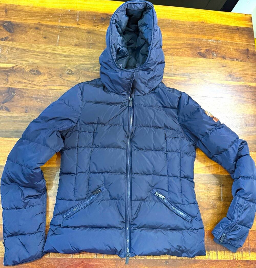 Superdry Down Luxe Womens 8 Navy Down Hooded Full Zip Nylon Puffer Jacket